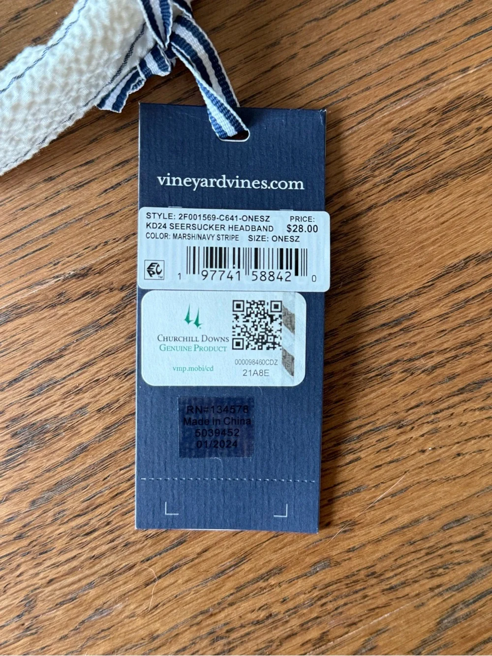 Vineyard Vines Knotted Headband with Navy Pinstripes